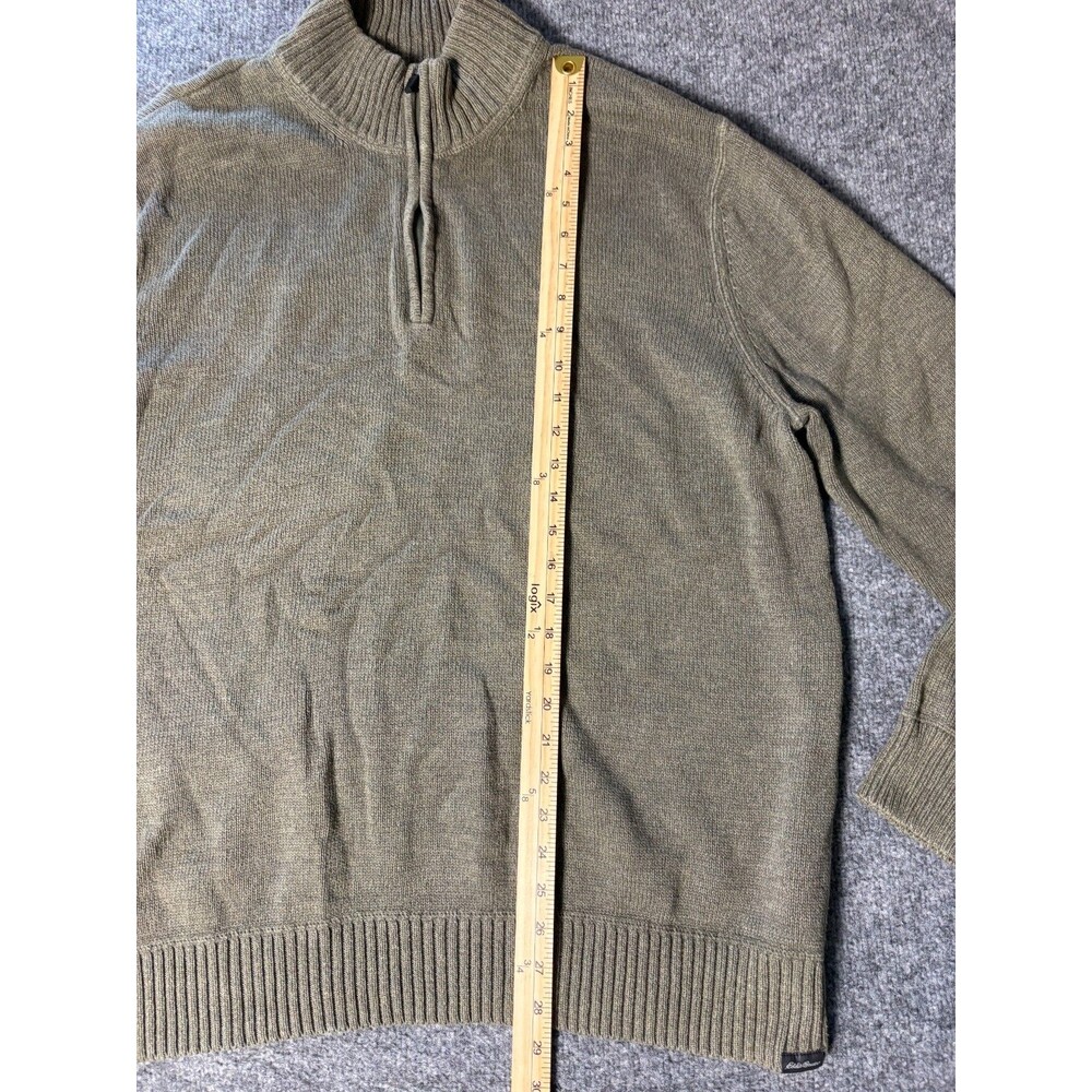 Eddie Bauer Sweater Mens 2 XL Green Cotton Knit Long Sleeve 1/4 Zip Pull Over - Picture 2 of 6